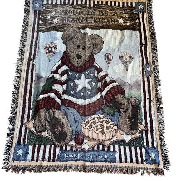 Vintage Boyds Bears "Proud to Be A Bearmerican" tapestry throw blanket - Picture 1 of 6